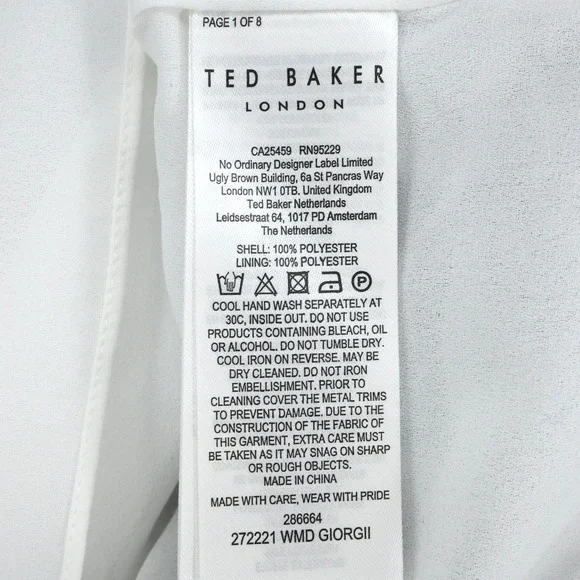 Ted Baker 2 Dress Womens 6 White Black Floral Ruffles Chiffon Tie Waist Lined - Picture 12 of 16